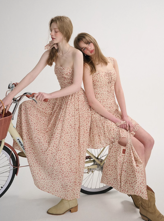 French dress high-grade tube top long dress holiday floral dress seaside wear small skirt for women R3553