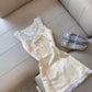 Light yellow baby doll neckline slim fit A-line short skirt homecoming dress R3932