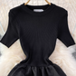 New round neck knitted waist slimming A-line jacquard dress elegant temperament long skirt R0362