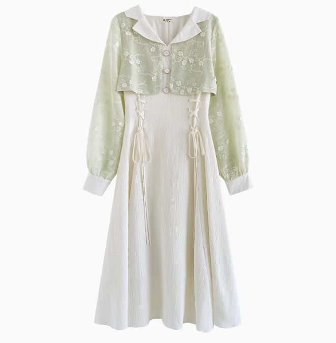 Temperament super fairy fake two piece white dress new holiday dress R1933