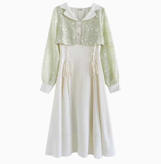 Temperament super fairy fake two piece white dress new holiday dress R1933