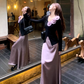 Fairy three-dimensional rose French top high waist A-line skirt gentle outfit two-piece suit R1702