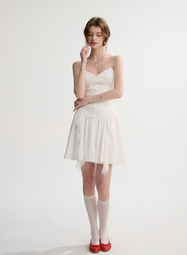 White dress suspender skirt French high-end skirt holiday style short skirt female spring new style R3523