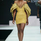 Yellow dress with sequins and low-cut sexy waist-cinching short skirt homecoming dress R3799