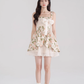 Apricot jacquard dress niche design suspender skirt summer new waist chiffon short skirt for women R4110