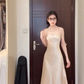 A sense of gold suspender dress, high-end exquisite satin hip-covering dress, French waist-length skirt R0475