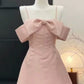 Pink suspender bow one shoulder waist slim A-line short skirt homecoming dress R3413