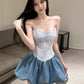 Tube Top Slim Waist Flower Bud Skirt Short Skirt Homecoming Dress R3678