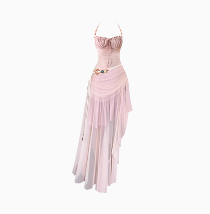 Pure desire style beaded sling dress 2025 irregular mesh fairy holiday long dress R1415