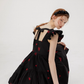 French style suspender floral skirt small flying sleeve black skirt short dress R2748