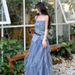 Beautiful outfit set: blue polka dot irregular tube top, mesh ruffle skirt, two-piece set R1720