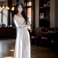 French style gentle off-shoulder knitted A-line dress high-end waist slim long skirt R1450