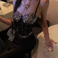 Large size French pure desire heavy sequined fishbone bra temperament hip skirt suit R1852