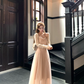 Pink waist temperament mesh embroidery suspender dress women's summer French skirt R4748