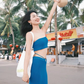 Vacation outfit Klein blue sexy waist-baring tube top slit skirt two-piece suit R1557