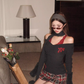 College Style V-Neck Long Sleeve Knitted Sweater 2025 Sweet and Spicy Plaid Skirt Set R1296