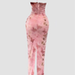 French retro printed tube top dress 2025 pure desire style lace halter neck long dress R1364