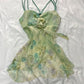 Green floral suspenders waist slimming fresh mini skirt homecoming dress R2682