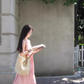 Sexy drawstring suspender dress gentle loose gradient pink niche design long skirt R1547