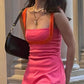 Pink suspenders waist slim fit A-line short skirt homecoming dress R3986
