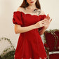 Red one-shoulder wave edge neckline waist slim sexy short skirt homecoming dress R2951