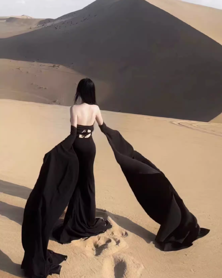 Travel photo skirt red dress desert travel outfit black ribbon evening dress long skirt R1566