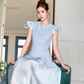 Light blue Princess sweet high waist flying sleeve long dress with Chanel style R4072