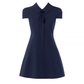 Lapel Raglan Short Sleeve Dress 2025 Thousand Gold Sense Waist A-line Short Skirt R1347