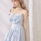 Fresh blue accordion pleated ruffled waisted suspender dress R5250