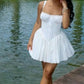 White suspender low-cut sexy A-line cute fluffy lace skirt homecoming dress R2447