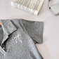 Grey college style bow embroidered Polo collar dress casual slim fit temperament A-line skirt R0109