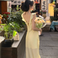 Beautiful yellow dress new model irregular ruffle unique beautiful temperament long skirt R4214