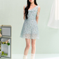 Swing collar playful floral tie dress summer design chiffon short skirt R3322