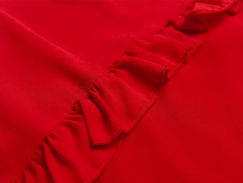 2025 summer new red irregular sexy ruffled seaside holiday dress R0980