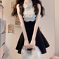 High-grade black sleeveless vest dress with lace waist and a-line tutu skirt R0755