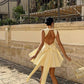Yellow suspender A-line backless sexy slim skirt homecoming dress R2421