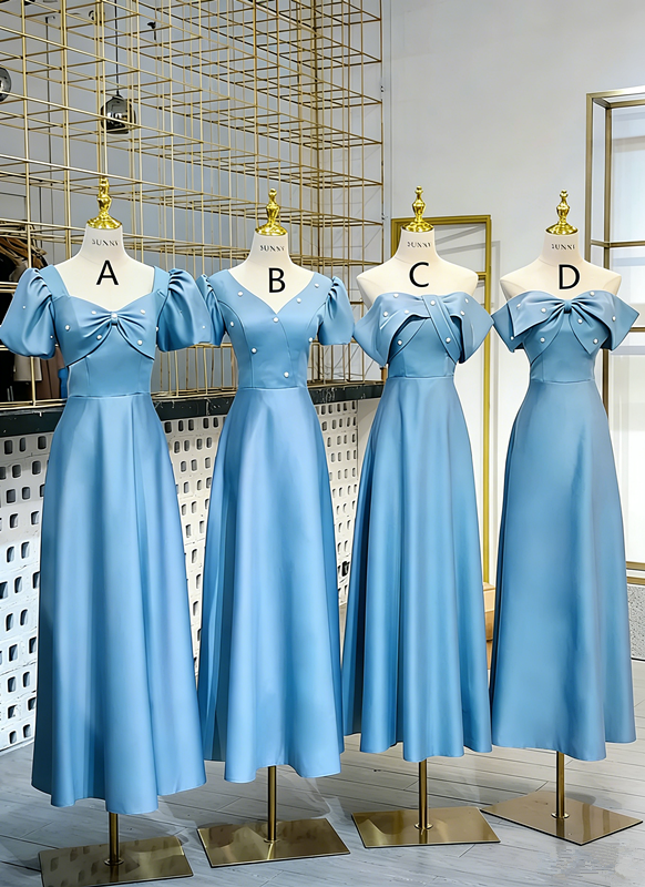 Light purple waist-cinched satin elegant slim-fit ball gown, bridesmaid dress R5938