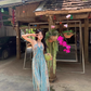 Retro Bohemian halter neck dress with straps and backless seaside holiday dress R0224