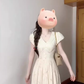 Temperament white v-neck puff sleeve dress female 2025 new beautiful waist slimming a-line long skirt R0478