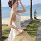 Super hot sling seaside holiday beach dress silk satin sexy backless travel long skirt R1529