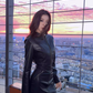 Hot girl short leather jacket women 2025 sexy slim hip suspender skirt suit R1025