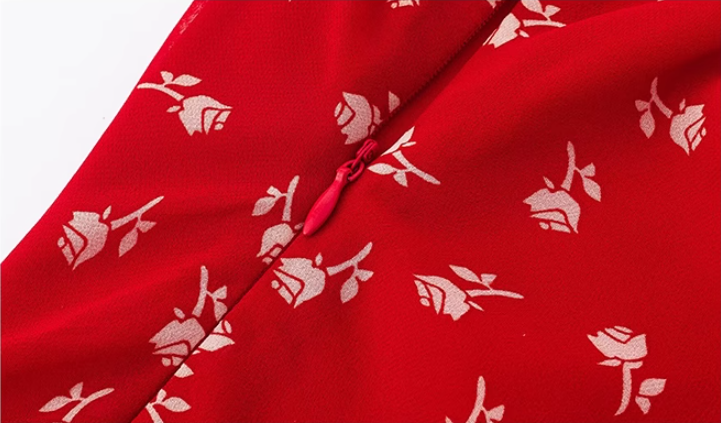 French pure red floral slim dress 2025 new sweet long dress R2590