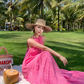 French lace hollow rose red sleeveless halter neck temperament long dress holiday style dress R0198
