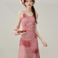 French tea break red print suspender dress summer seaside holiday dress R1906