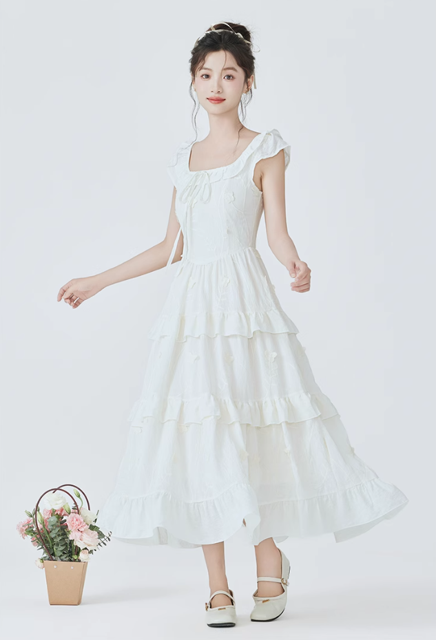 Tea break French gentle style sweet dress new waist temperament long dress R2378
