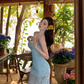 Blue floral suspender dress, elegant waist and hip fishtail skirt R0630