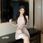 French round neck sleeveless suspender dress temperament waist high-end gentle short skirt R1560
