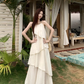 Fairy halter neck dress vacation outfit beach long dress irregular ruffle skirt R1721
