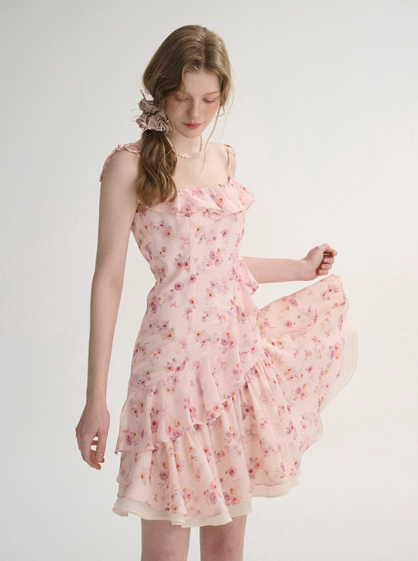 French style skirt short suspender skirt floral dress small flower skirt R2753