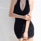American sexy girl hanging neck camisole dress slimming black mesh short skirt R2872